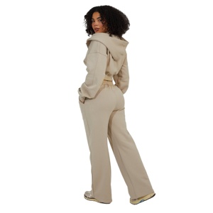 Logo personnalisé femmes décontracté solide 2 pièces polaire survêtement crop top & joggeurs survêtement vente en gros - Product Image 2