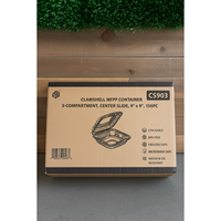 ProTakeOut [9 X 9 X 3 In] Contenants Blancs à 3 Compartiments, Lot de 150, 8/8 TI/HI, avec Fermeture Coulissante Centrale, Charnières Durables, Écologiques, PTOCS903 MFPP