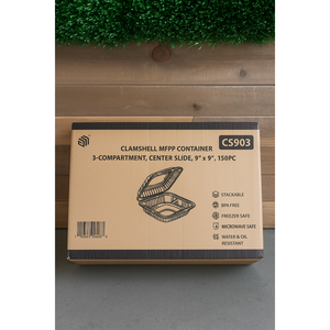 ProTakeOut [9 x 9 x 3 pulgadas] Contenedores deslizantes blancos de 3 compartimentos, paquete de 150, con cierre central, para llevar, duraderos y ecológicos, de MFPP - Product Image 3