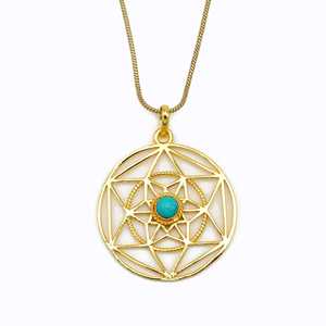 Simple Turquoise Pendant Boho Brass Necklace For Women 18k Gold Plated Geometric Merkaba Star Jewelry For Wholesale/OEM/ODM - Product Image 1