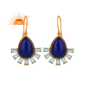 Último diseño hecho a mano chapado en oro lapislázuli natural y Topacio Azul hidro piedras preciosas pendientes colgantes Demi Fabricación de joyería fina - Product Image 1