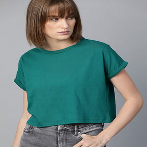 Top corto de algodón con cuello redondo verde para mujer, diseño sólido de media manga con decoración de encaje y botones, ropa de verano personalizada - Product Image 4