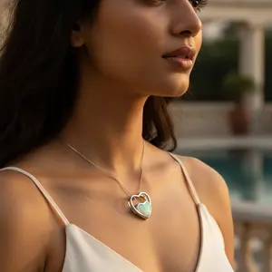 "925 <b>Sterling</b> <b>Silver</b> Religious Heart Opal Pendant for Women's Gift-Diamond Accent <b>Pearl</b> Accented Jewelry" - Product Image 2