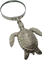 Loupe en laiton poli en forme de tortue, style marin moderne, finition argent antique, du premier fabricant indien, pour lecture et décoration maison/bureau