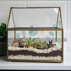 Pot de fleurs en verre et en métal pour plantes succulentes, fait à la main, article de décoration de table moderne et idée cadeau - Product Image 5