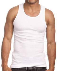 Camiseta sin mangas de algodón 100% acanalada para hombre, color blanco, paquete de 6, tallas S-XL - Product Image 1