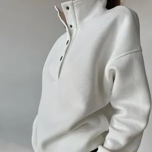 <b>Women's</b> <b>Beige</b> Fleece Maternity <b>Tracksuit</b> Set Half-Zip Pullover with Side Pockets Regular Fit Casual Winter Solid - Product Image 4