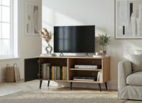 Mueble de TV de Estilo Moderno Leon 120 Roble Gris Oscuro 45-49 Pulgadas Puertas Artísticas Muebles de Sala de Estar Hechos en Malasia para el Hogar, Apartamento, Hotel