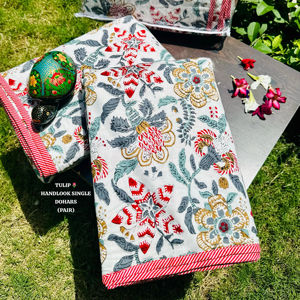 Juego de edredón Reversible con estampado de flores de algodón acolchado a mano de calidad Premium moderno par Mulmul hecho a mano-2 edredones individuales - Product Image 1
