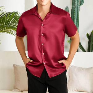 <b>Men's</b> Luxury Private Custom Cool Fashion Short Sleeve Casual Streetwear Custom <b>Men</b> Satin Silk <b>High</b> Quality Shiny <b>Shirt</b> - Product Image 3