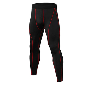 Set completo di compressione da uomo di colore nero e rosso completo di <span class=keywords><strong>tuta</strong></span> da Fitness a maniche lunghe da allenamento da uomo Set di abbigliamento sportivo a compressione <span class=keywords><strong>stretta</strong></span> - Product Image 4