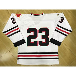 Maillots de Hockey sur glace 100% Polyester avec Logo imprimé pour vêtements de sport, couleur bleu foncé - Product Image 3