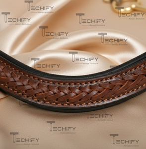 Bandeau de tête de cheval en cuir brun tressé artisanal |   Bride de tête de style occidental incurvée |   Accessoire d'équitation durable - Product Image 3