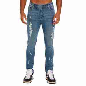 Jeans baggy tendance pour hommes, vêtements de rue pour hommes, denim délavé, coupe ample, avec poches latérales - Product Image 1