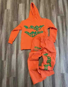 Survêtement court jogger évasé survêtement pour hommes Logo personnalisé hommes lavage à l'acide sweat à capuche zippé et short ensemble de pantalons de survêtement - Product Image 4