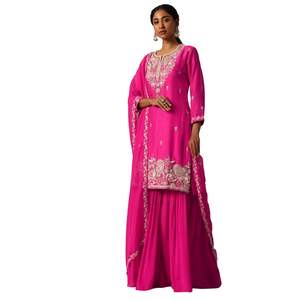 Set di Sharara Kurta in misto seta rosa con ricami Dupatta per il ricevimento della festa di nozze e abbigliamento etnico festivo - Product Image 2