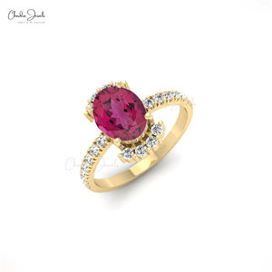Anillo de racimo de turmalina Rosa natural de 1,40 CT con medio anillo de diamante de corte de oro macizo de 14K, joyería de tendencia a precio con descuento - Product Image 4