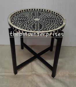 Mesa redonda con incrustaciones de hueso de diseño moderno, nueva llegada, mesa de centro de tamaño pequeño para sala de estar y comedor - Product Image 3