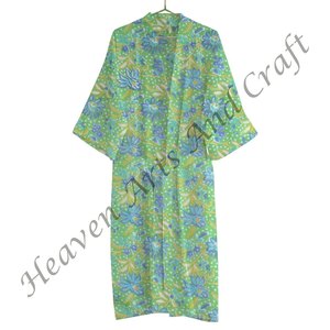 Main Bloc Imprimé Coton Kimono Peignoir Robe Femmes Sexy Robe De Nuit - Product Image 4