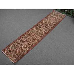 Alfombra Turca de 1.1x5.2 pies, Alfombra Vintage, Alfombra Persa de Lana Marrón - Product Image 2