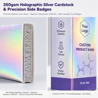 Boîtes d'emballage en papier personnalisées pour flacons de 10 ml, carton holographique arc-en-ciel 350 g/m², pliables, à rabat, pour échantillons, faible MOQ 100 pièces