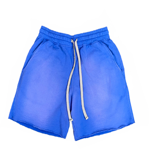 Shorts de survêtement pour homme en molleton bouclette 100% coton, couleur unie, délavé à l'acide, effet soleil, bords bruts, délavé par pulvérisation, effet pierre cirée - Product Image 5