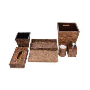 Accessoires de salle de bain incrustés de coquille de noix de coco naturelle rustique fabriqués à la main accessoires de salle de bain d'hôtel du Vietnam - Product Image 2