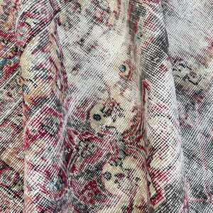 7x9 ft Rug, Vintage Turkish Rug, <b>Red</b> Ikat <b>Wool</b> Rug - Product Image 5