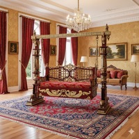 Balançoire en teck de luxe, style palais, traditionnelle indienne, sculptée à la main, en bois de teck de Birmanie, pour la décoration intérieure.
