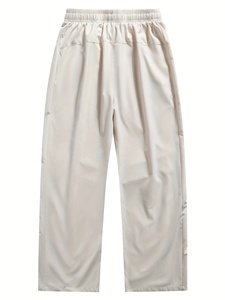 Pantalon de sport blanc pour homme, coupe large, avec empiècements latéraux noirs, taille élastiquée avec cordon de serrage, fabrication OEM sur mesure - Product Image 2