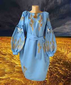 ชุดเดรสวิสฮิวองก้าปักลายยูเครนชุดเดรสยีนส์ทำมือสไตล์ยีนส์ปักลายพื้นเมืองสำหรับผู้หญิงสีน้ำเงิน - Product Image 3