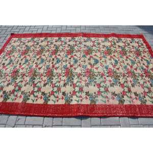 Alfombra de lana clásica roja y Beige de 5,6x8,8 pies Diseño turco vintage 9x12 Área grande Rectángulo Patchwork 10mm Látex Nueva habitación de pasillo - Product Image 3