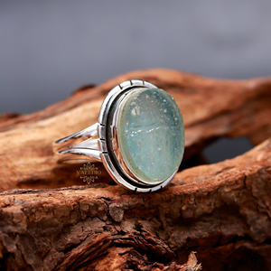 Tendencia aguamarina Druzy 925 plata esterlina forma ovalada bisel de piedras preciosas ajuste antiguo hecho a mano compromiso boda Bohemia - Product Image 4