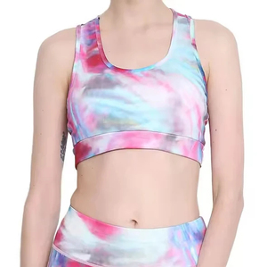 Soutien-gorge de sport tie-dye pour femme, dos nageur, col rond, maintien moyen, pour yoga et activités sportives, respirant, en Spandex et Polyester, conception sans couture - Product Image 1
