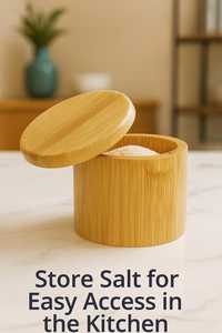 Salero de Bambú Natural Ecológico con Cuchara, Tapa Giratoria, Cierre Magnético, Contenedor de Especias para Cocina, Tarro de Almacenamiento de Condimentos - Product Image 4