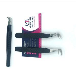 Revêtement en poudre noire professionnelle pointe argentée Volume de botte Extension de cils en acier inoxydable pince à épiler Logo personnalisé Instrument de beauté - Product Image 5