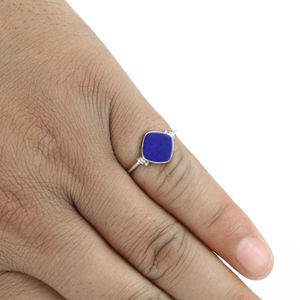 High Quality Wholesale Price 925 Sterling Silver Natural <b>Lapis</b> <b>Lazuli</b> Gemstone Cushion Shape <b>Ring</b> for Daily Wear Boho Jewelry - Product Image 2