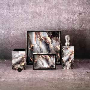 Accesorios de baño de resina de aspecto ecológico, dispensador de jabón, soporte para cepillo de dientes, caja de pañuelos, cubo de basura, ¡todo impermeable! - Product Image 1