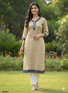 Ropa Étnica India, Kurtis de Seda Aart para Uso Diario e Informal con Corte Jacquard y Bordado, Colección de Kurtis Sencillos a Bajo Precio - Product Image 6