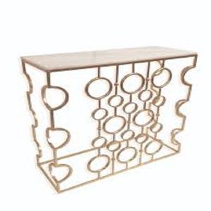 Mesa Auxiliar y de Consola de Aluminio Fundido con Diseño Perforado, Color Plateado Brillante, Diseño Lujoso Hecho a Mano y Fabricado en Madera - Product Image 3