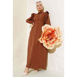 ชุดผ้าลินินไหล่มีระบายสีน้ำตาล - Product Image 4