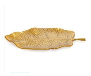Bandeja con diseño de hoja de diseño Art Deco de aluminio con acabado dorado, bandeja decorativa de Metal artesanal para mesa central, adorno inspirado en plantas - Product Image 6