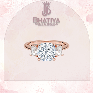 High-End Three Stone Engagement <b>Ring</b> with Trapezoid Accents Original <b>14K</b> <b>Gold</b> <b>Ring</b> with Certified Lab Diamond Jewelry for Women - Product Image 3