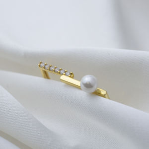 Thin Woman <b>Ring</b> <b>Pearl</b> Design with Zircon Stone Jewelry - Product Image 3