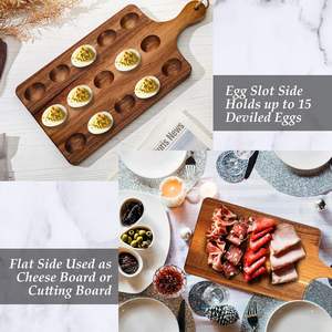Plateau réversible en bois pour oeufs farcis Plateau pour charcuterie Plateau pour fromage d'acacia (15x7 pouces, 15 trous) - Product Image 5