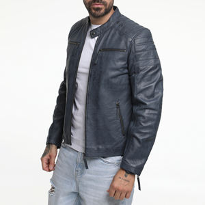 Chaqueta de cuero genuino unisex de alta calidad personalizada con cuello levantado y bordado color personalizado al por mayor 2025 - Product Image 3