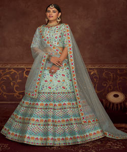 Precio al por mayor de moda Georgette bordado volante trabajo Lehenga Choli Dupatta estilo indio desgaste de fiesta Ropa Étnica - Product Image 5