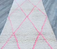 Magnifique tapis de couloir marocain Beni Ourain blanc et rose, fait main, en laine véritable, grand format, authentique, style berbère, lavable, OEM