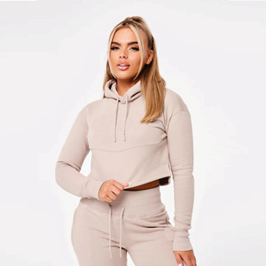 Sudadera con Capucha y Cordón Ajustable para Mujer, 65% Algodón, 35% Poliéster, Estilo Crop, Color Azul Cielo - Product Image 1