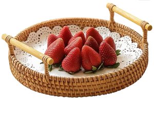 Vietnam Round Rattan Tray Handmade Woven Decorative Tray - Product Image 2